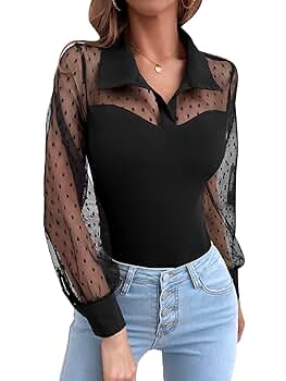 Amazon.com: WDIRARA Women's Polka Dots Sheer Mesh Long